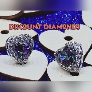 Heart Shaped Mystic Topaz & White Baguette Diamond Earrings 925